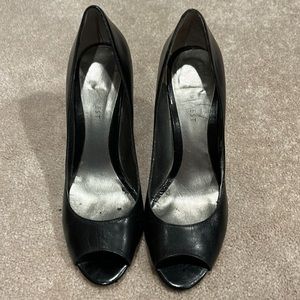 Nine west black open toe heels.